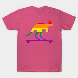 Skater Kangaroo Longboard Skateboard Rainbow Flag Kids Gift T-Shirt